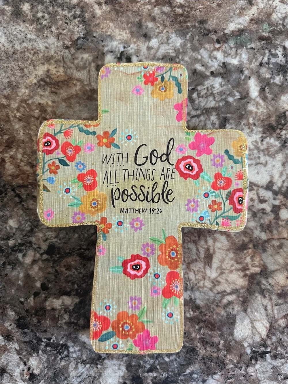NATURAL LIFE Cream Floral Cross Wall Decor with Pink & Orange Flowers